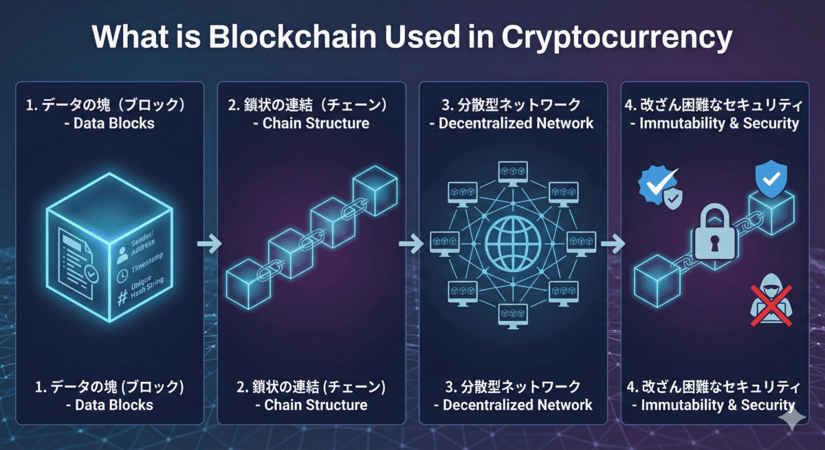 ブロックチェーンの仕組みの図解。