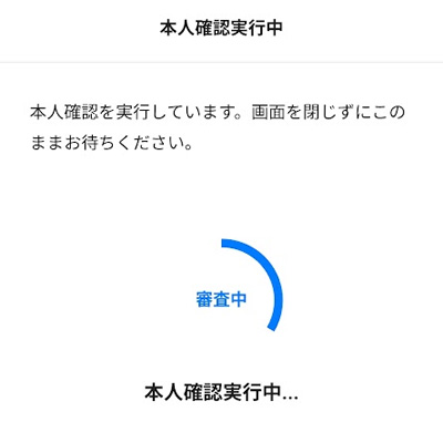 本人確認の審査中画面（「本人確認を実行しています」というメッセージとプログレスバーの表示）